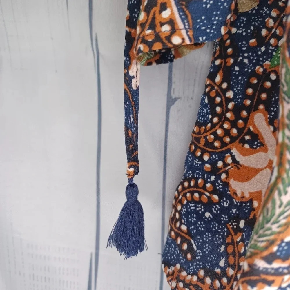 Madewell 100% silk cropped tie cold shoulder sea floral boho top - Picture 3 of 10